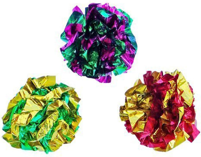 petfavorites original mylar crinkle balls cat toys 12 pack purple green red gold