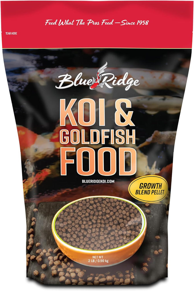 Blue Ridge 2lb Koi Food for Ponds - Large and Mini Blend Growth Formula, Premium Fish Food for Koi and Goldfish