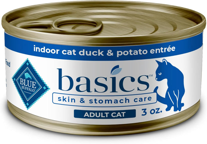 Blue Buffalo Basics Grain-Free Wet Cat Food for Indoor Cats, Duck & Potato Entrée, 3-oz Cans (24 Count)