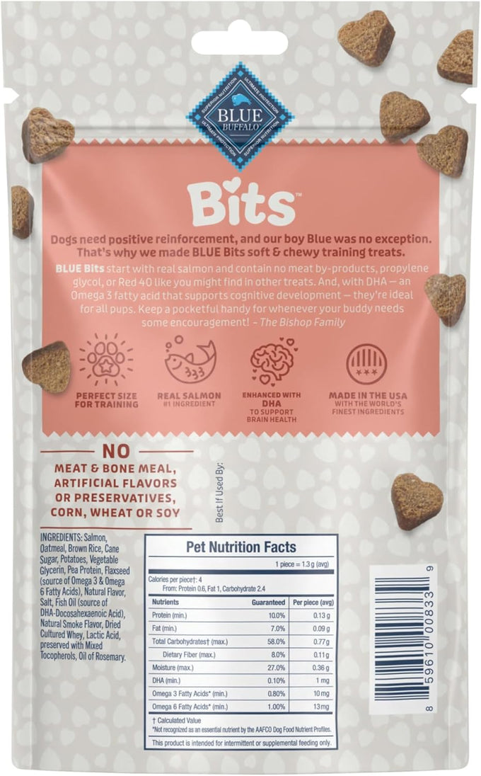 Blue Buffalo Bits Soft Dog Training Treats with Natural Salmon Recipe, 4-oz Bag, No Chicken or Soy