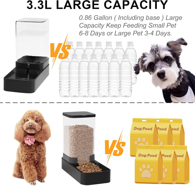 Automatic Cat Feeder and Water Dispenser Set for Small to Large Pets with 3.3L Capacity Black Feeding Bowls