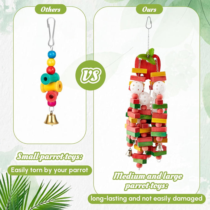 seenelling 3pcs large multicolored wooden parrot cage chewing toys for macaws african greys cockatoos