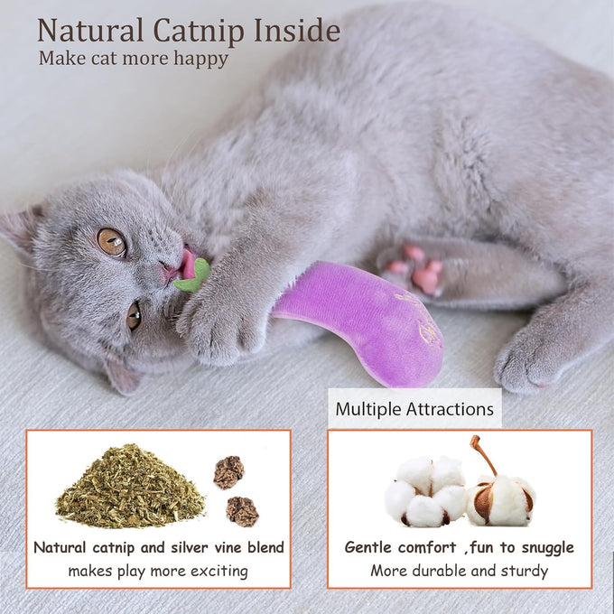 etyker plush catnip toys, 5 pack, indoor kitten kitty toys, interactive veggie shape cat kicker chew toys