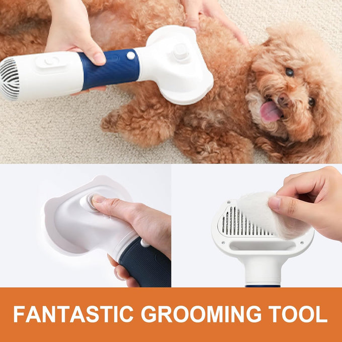 Professional 3-in-1 Dog Blow Dryer with Brush, Adjustable Temperature, and Quiet Operation