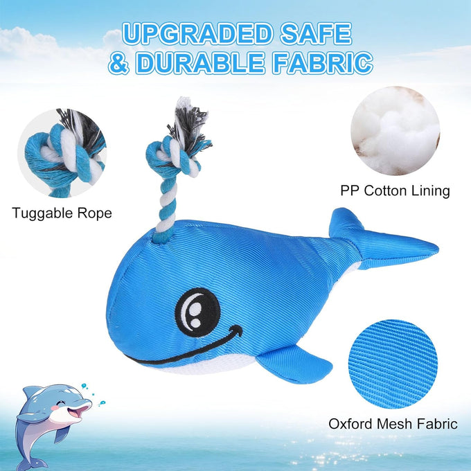 Beautyzoo floating dog water pool toys 2 pack, squeaky whale & crab design, medium/large dogs, durable summer water dog toy