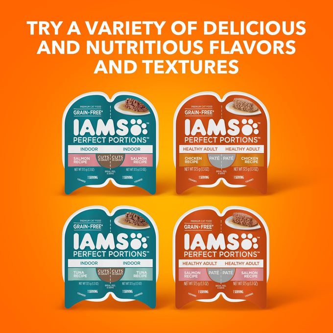 IAMS Perfect Portions Sensitive Digestion & Skin Wet Cat Food Pate, Healthy Adult Grain Free Pate, Chicken and Tuna Recipe, 2.6 oz. (24 Twin Packs)