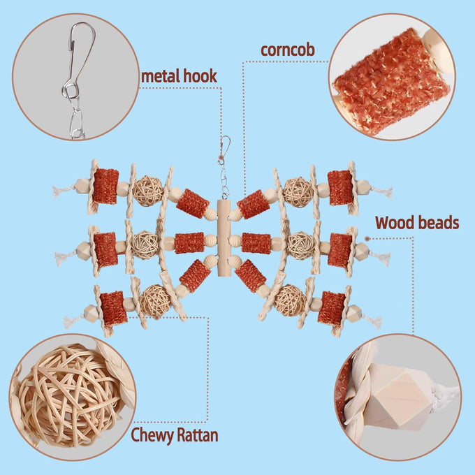 Natural Corn Stick Parrot Toys for Small to Medium-Sized Macaws, African Greys, Cockatoos, and Sun Conures