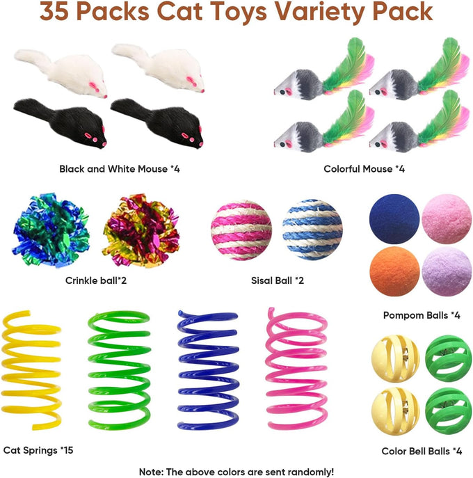 Cat Toys Set for Indoor Cats, 35-Pack Interactive Toy Set with Colorful Springs and Mouse