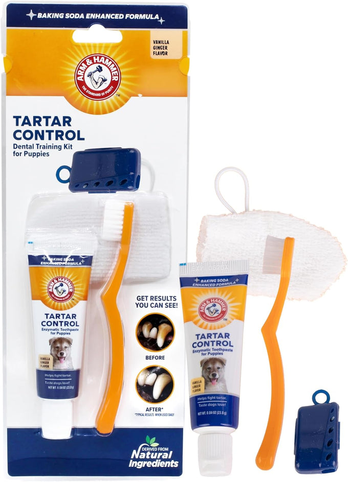 Arm & Hammer for Pets Tartar Control Dog Dental Kit with Enzymatic Toothpaste, 3-Piece Set for Puppies and Adult Dogs, Beef Flavor, Reduces Plaque and Tartar