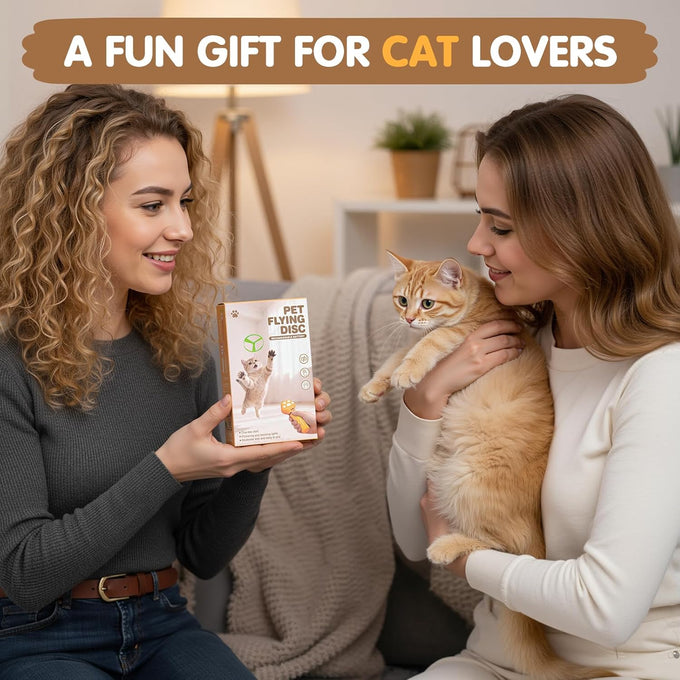 White Cat Fetch Toy with Rechargeable Flying Disc Launcher and 6 Glowing or Classic Discs