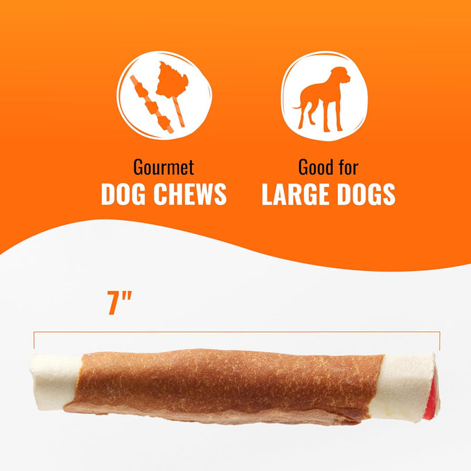 Good 'n' Fun Triple Flavor Chews for Large Dogs - Long-Lasting, Natural Beef Hide and Chicken, 2 Count