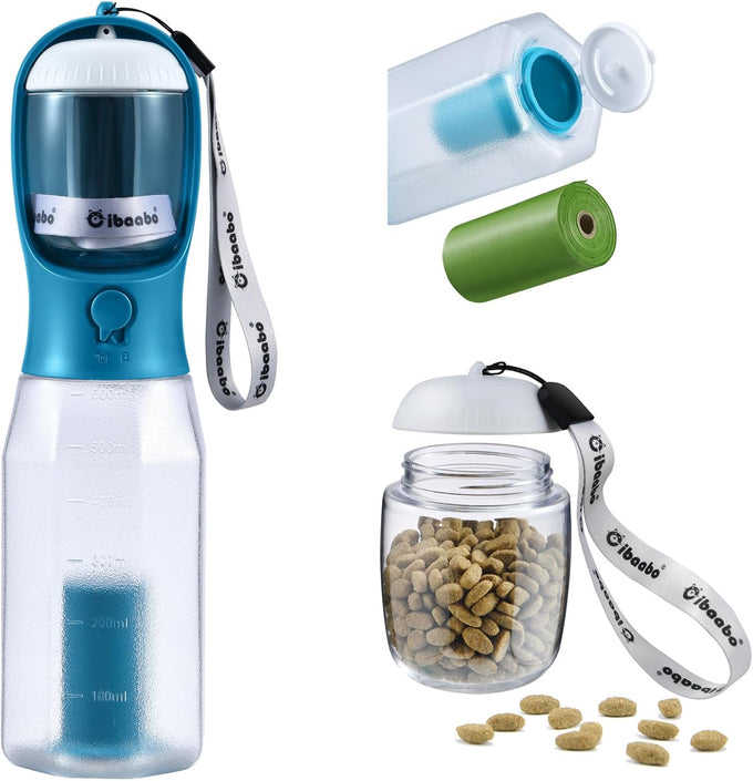 Cibaabo 12oz and 20oz Dog Water Bottle with Food Container & Poop Bag Holder