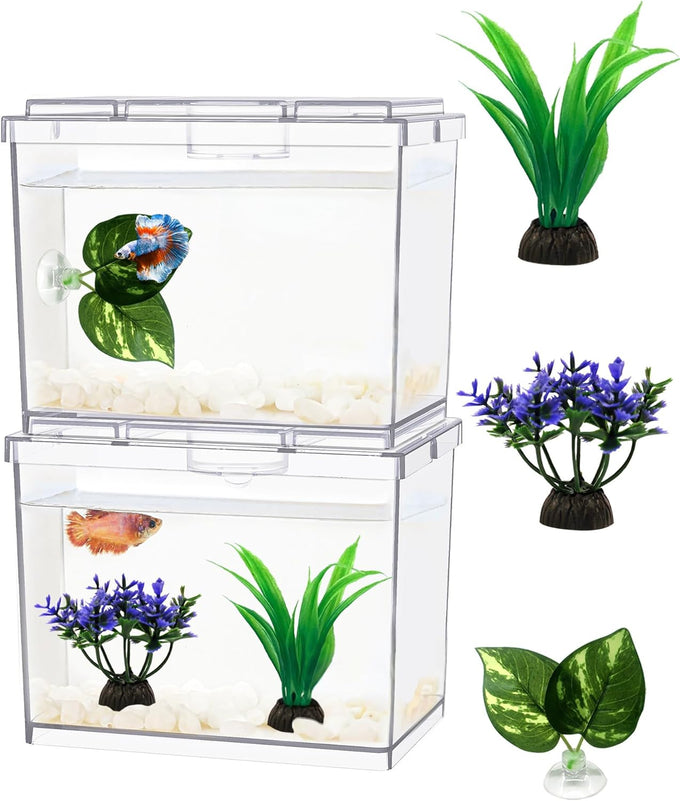 MoonOrange 0.2 Gallon Mini Betta Fish Tank Kit with LED Light Base, Stackable Cube Tank for Small Fish and Pets