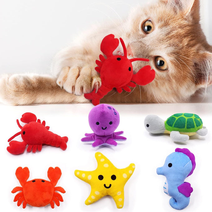 catnip toys for indoor cats kitten interactive lobster octopus crab starfish seahorse sea turtle set of 6