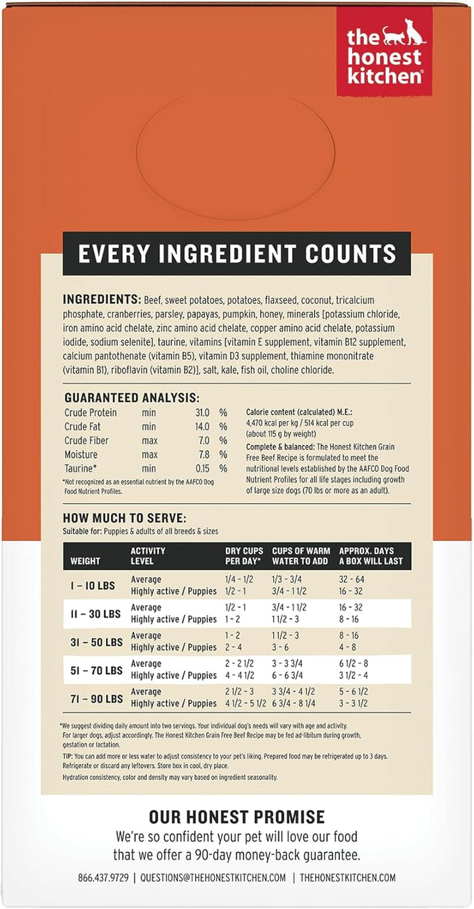 The Honest Kitchen Dehydrated Grain-Free Dog Food, Beef, 4 lb