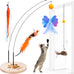 JXFUKAL interactive cat toy 3 in 1 with stable wooden base 2 PCS detachable cat teaser 5PCS refills & elastic string for kitty kitten toys