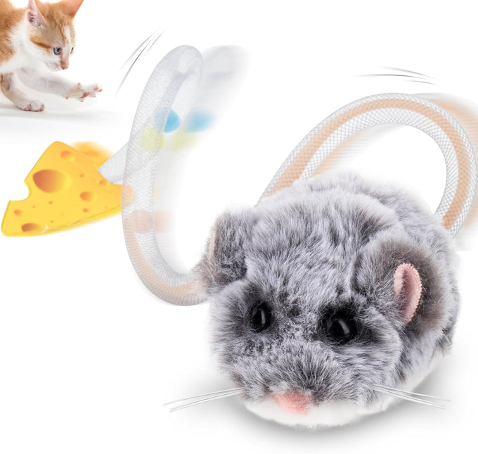 Migipaws Interactive MigiMouse Cat Toy, 360° Rolling & Spin, Grey, Rechargeable Plush Kitten Toy with Smart Motion Sensor and Realistic Squeak