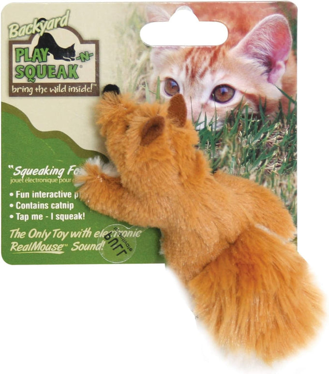 OurPets PlayNSqueak Backyard Squeaking Squirrel Cat Toy for All Breed Sizes