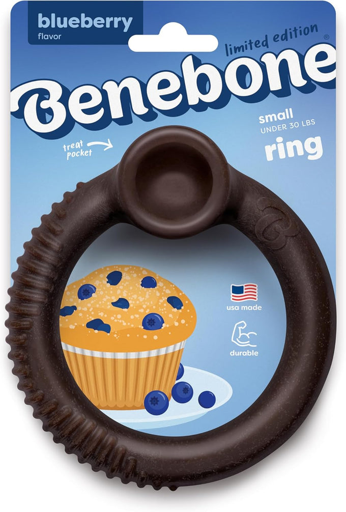 Benebone ring Durable USA made Medium Real Bacon Dog Chew Toy for Aggressive Chewers