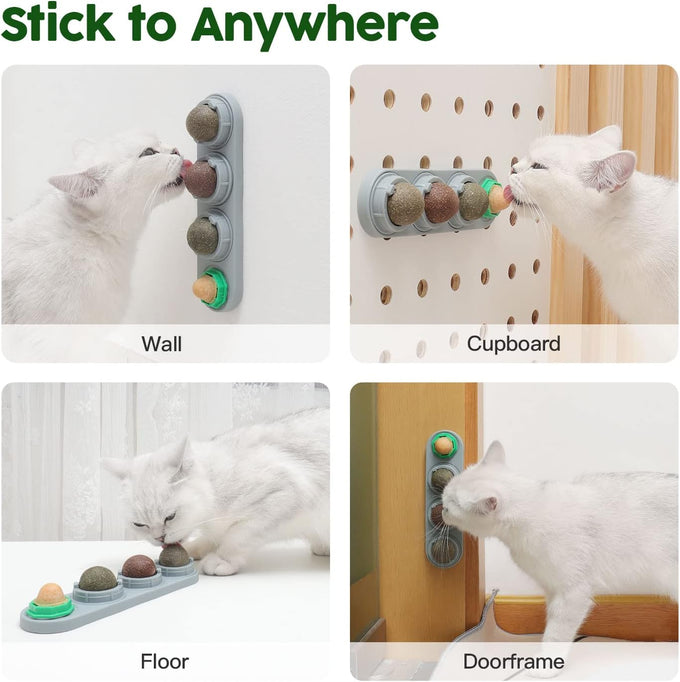 Potaroma 4 Catnip Silvervine Ball Toys: Natural, Non-Toxic, Edible, Teeth Cleaning, Dental Wall Treats for All Breeds, Extra Cat Energy Ball