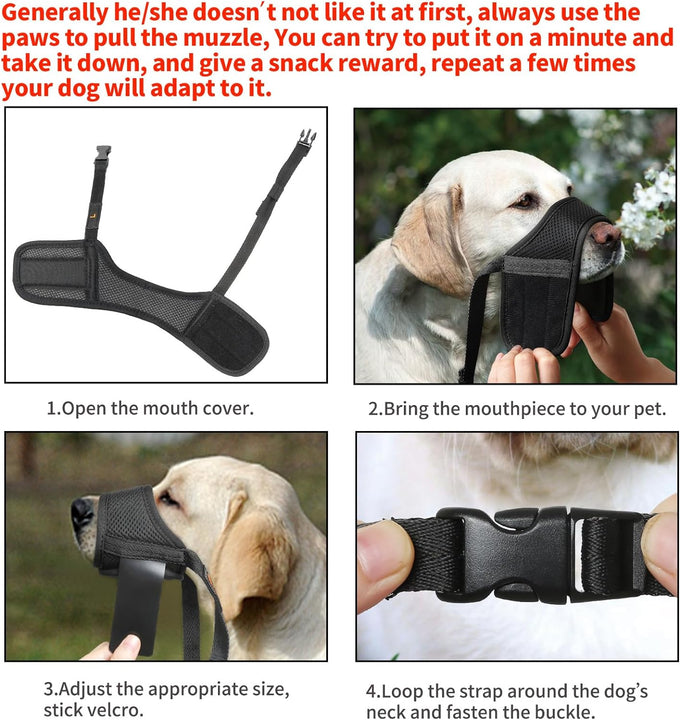 Heele Soft Nylon Dog Muzzle, Anti Biting Barking Chewing, Adjustable Breathable Pets Muzzle for Small Medium Large Dogs, 4 Colors 4 Sizes