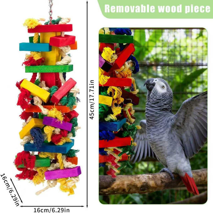 Natural Wood Parrot Toys for Large Birds, 18" Durable Chew Toys for Macaws, African Greys & Amazon Parrots