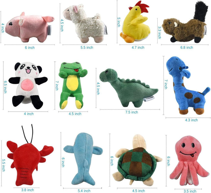 Legend Sandy Squeaky Plush Dog Toy Pack, 12 Soft Puppy Chew Toys with Squeakers for Small Medium Size Dogs
