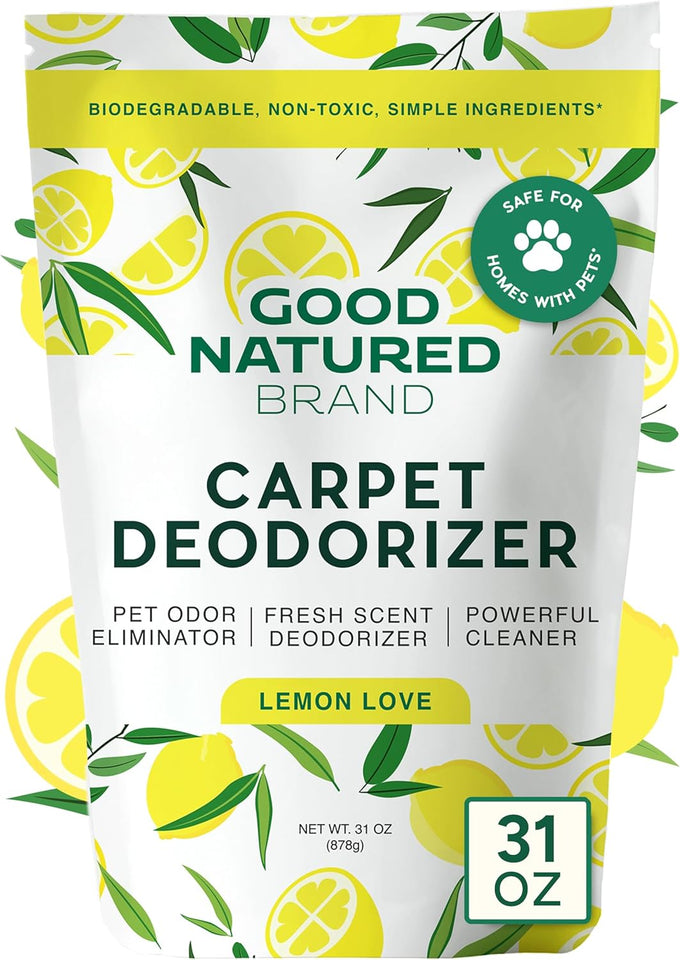 Good Natured Brand carpet deodorizer 31 oz pet odor eliminator powder fresh natural lemon scent safe homes pets