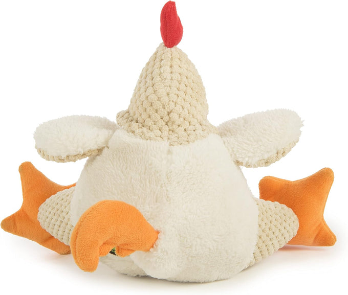 goDog Checkers Fat Rooster Squeaky Plush Dog Toy with Chew Guard Technology - White, Large Model, Soft and Durable Design
