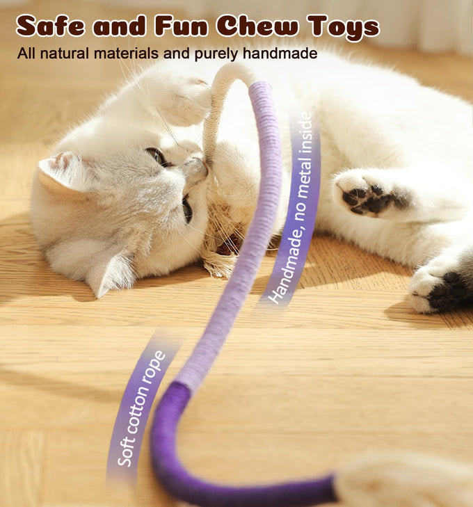 Cat Chew Ropes 4Pcs for Indoor Cats with Refillable Natural Catnip and Soft Cotton Rope Design