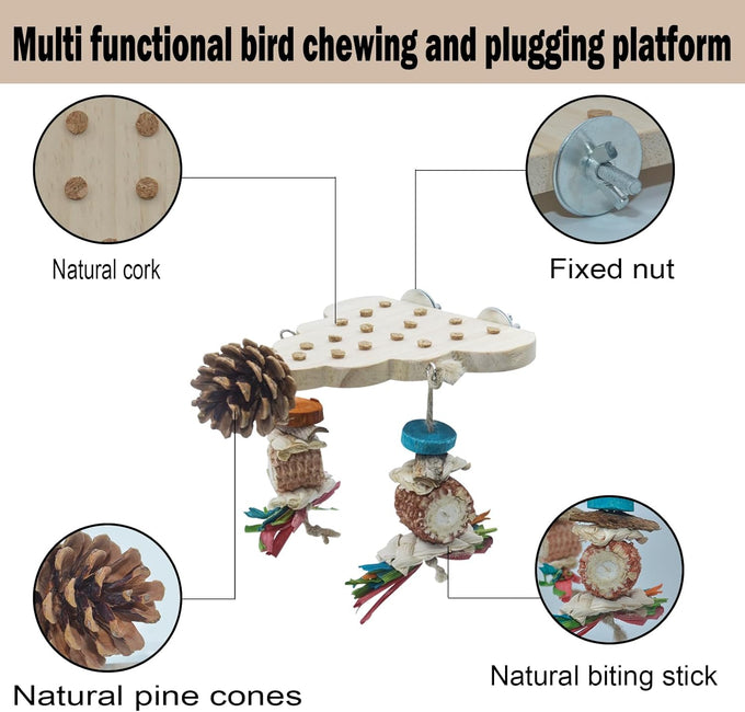 Parrot wooden toys with natural corn sticks and pine cones, fun bird cage accessories for parakeets and similar birds