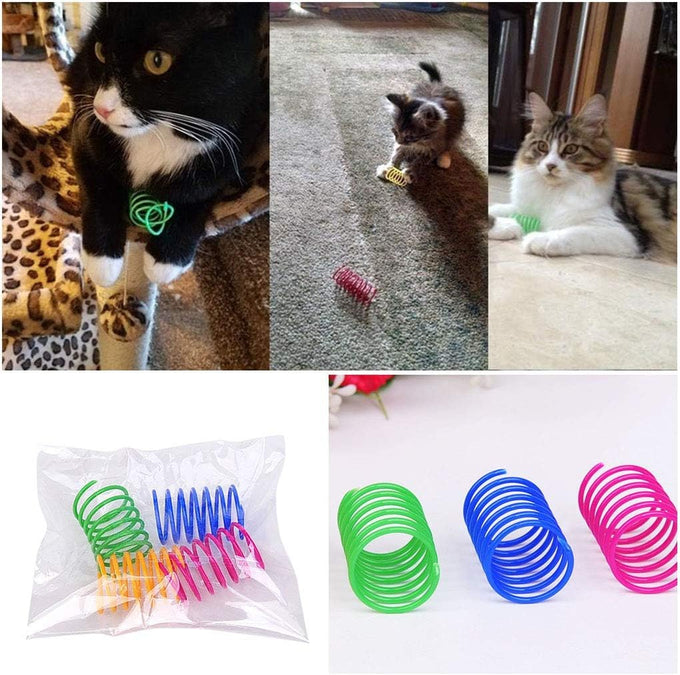 Andiker 12-piece sturdy and heavy plastic interactive cat spiral spring toys for kittens in 4 bright colors