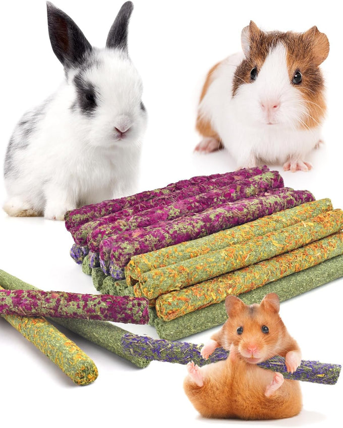 Bissap 36PCS rabbit chew sticks, mixed natural flower rose chrysanthemum and forget-me-not treats for small animals molar snacks