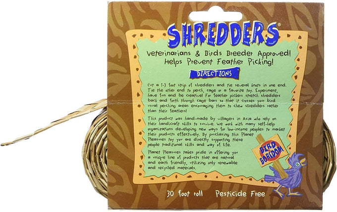 Planet Pleasures shredded bird toy, 1" x 30' roll, made of woven palm leaves, all-natural, shred-able
