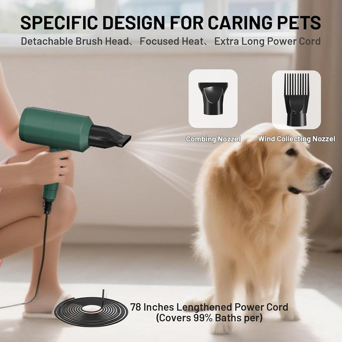Professional dog grooming blower dryer for medium/small pets with IEC & UL certification, 2-speed and 3-heat settings