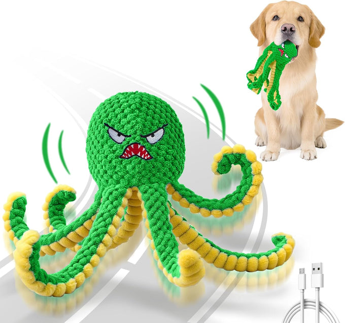 Blue Interactive Octopus Dog Toy, USB Rechargeable, Automatic Jumping, Not for Aggressive Chewers