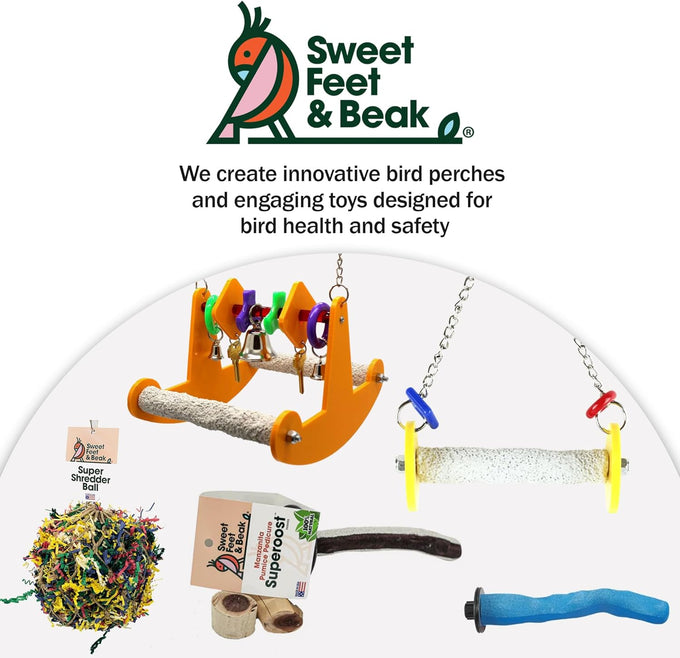 Sweet Feet and Beak XSmall Pumice Perch Bird Swing - Blue, 4.5 Inches, Safe Bird Cage Accessories for Small Birds