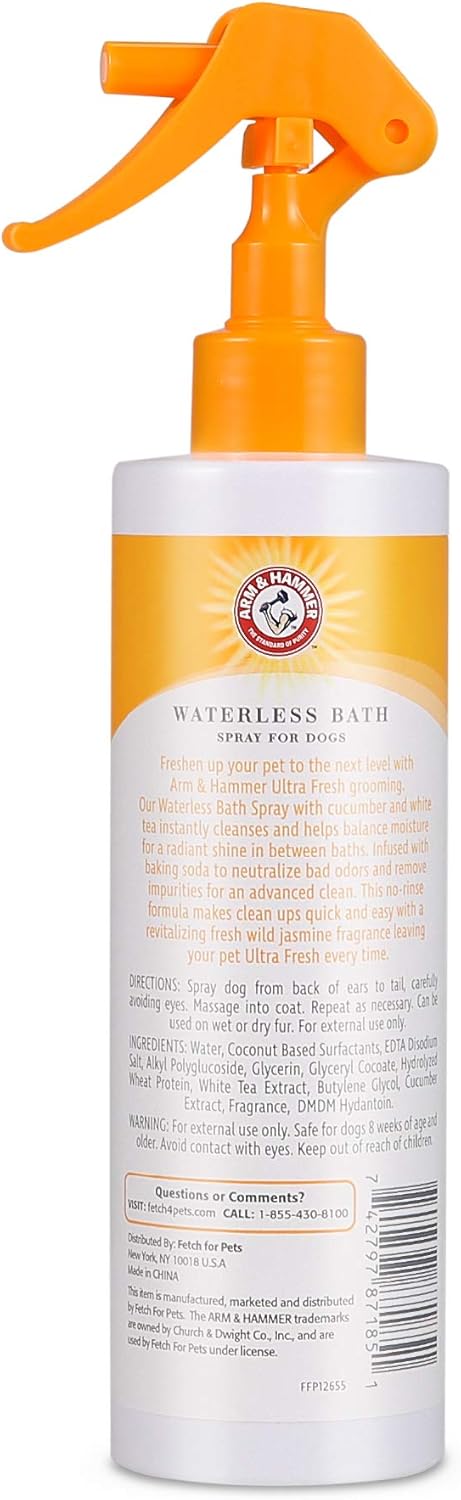 Arm & Hammer Ultra Fresh Waterless Dog Bath Spray with Baking Soda, White Jasmine Scent, 10 Fl Oz