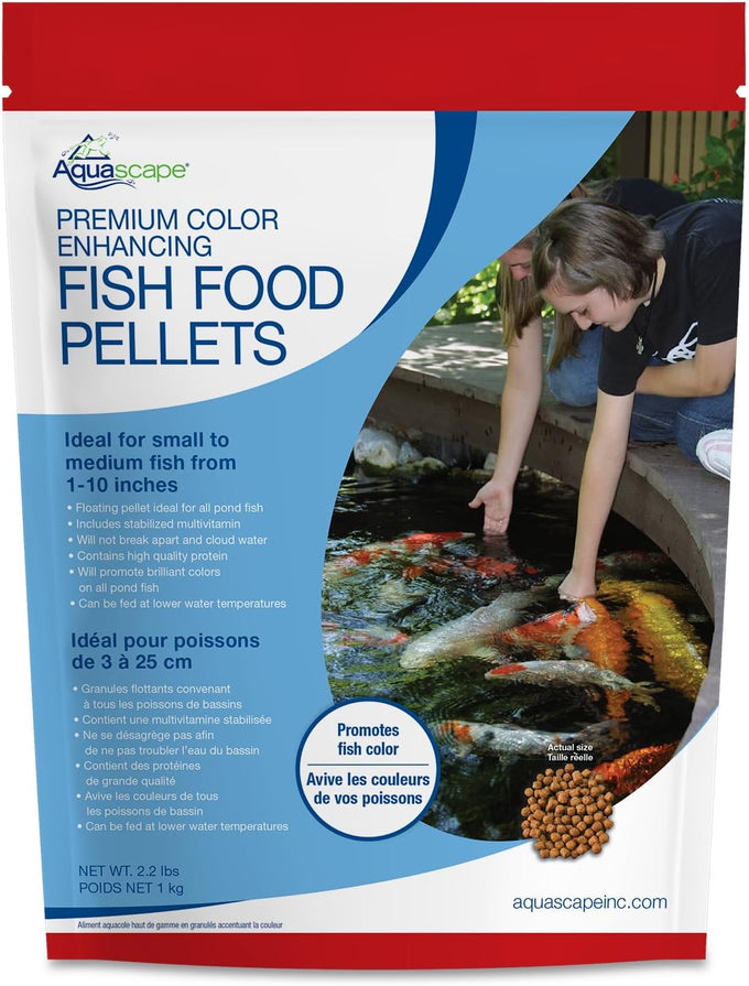 Aquascape premium color enhancing fish food pellets for pond koi goldfish, scientifically formulated and probiotics rich, 2.2 lbs, 1 kg