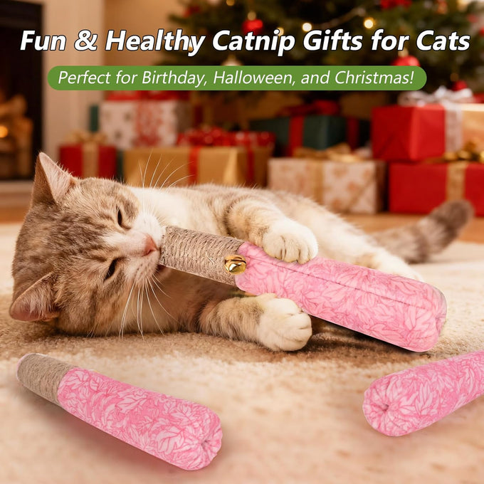 3 pack catnip toys for cats, funny cat toys with organic catnip, dental rope, and fun bell