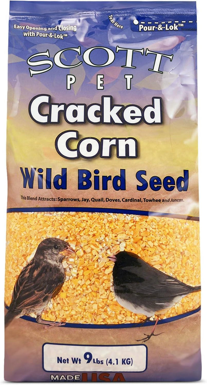 Scott Pet Wild Bird Seed Cracked Corn 9 lbs Bag Feed and Attract Outside Birds in Your Backyard