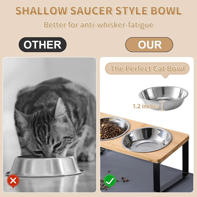 Upgraded 15°Tilted Stainless Steel Cat Bowls with Food Mat for Cats and Puppy
