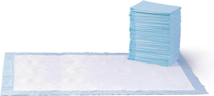 Amazon Basics Blue & White 22x22" Regular Size 50-Count Leak-Proof Dog Training Pads with Quick-Dry 5-Layer Surface