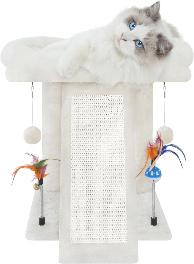 TWDEPART Cat Tree Tower with Grey Scratching Post for Indoor Cats, 16.93"L x 13"W x 17.7"H Climbing Tree