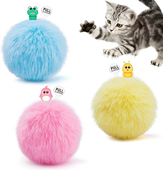 Potaroma 3-Pack Fluffy SilverVine Catnip Interactive Cat Kicker Balls with 3 Lifelike Animal Sounds