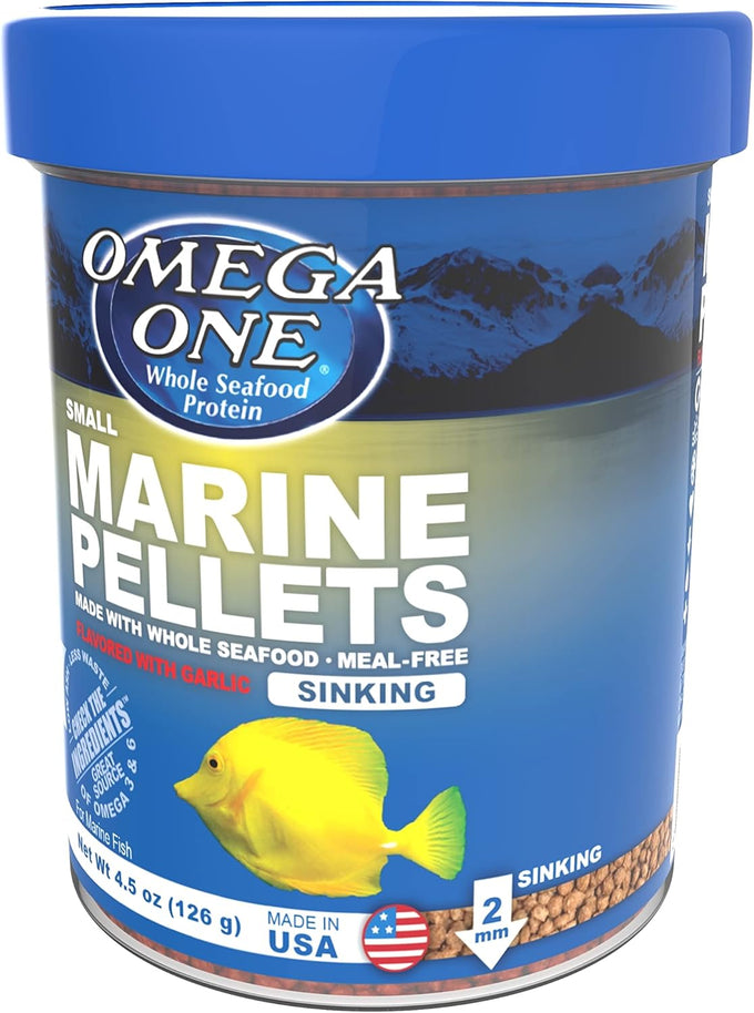 Omega One Garlic Marine Small Sinking Pellets - 4.5 oz, 8% Max Ash, Fresh Seafood Protein