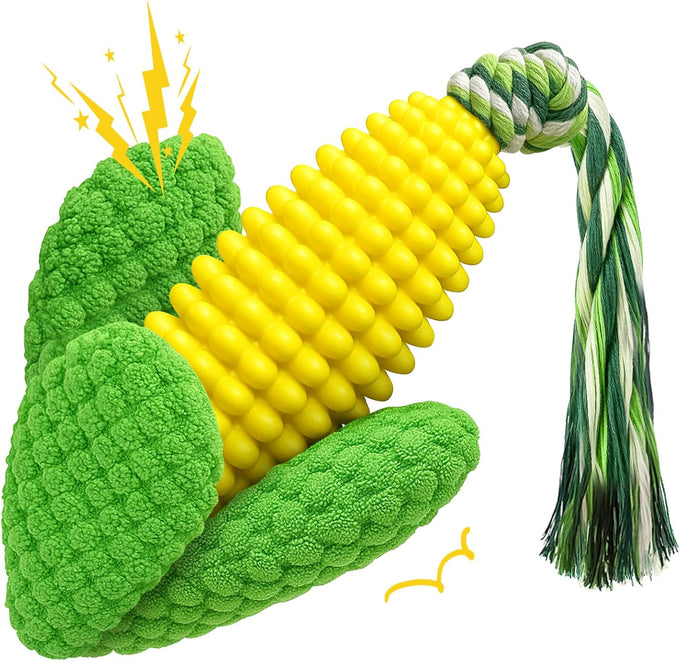 tooptate dog chew toys - squeaky corn dog toys for medium and large dogs - soft durable teething toys