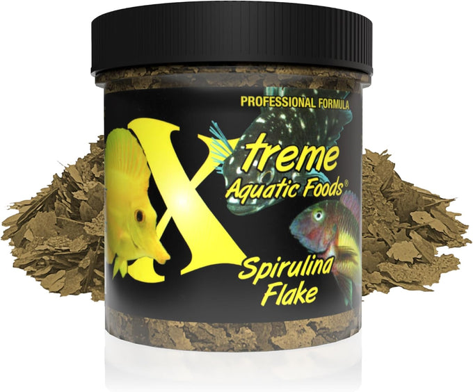 Xtreme Spirulina Flakes for Tropical and Marine Herbivorous Fish, Enhanced Health and Vibrant Colors, USA Farm Grown, Cichlids, Barbs, Tetras, Guppies (2oz)