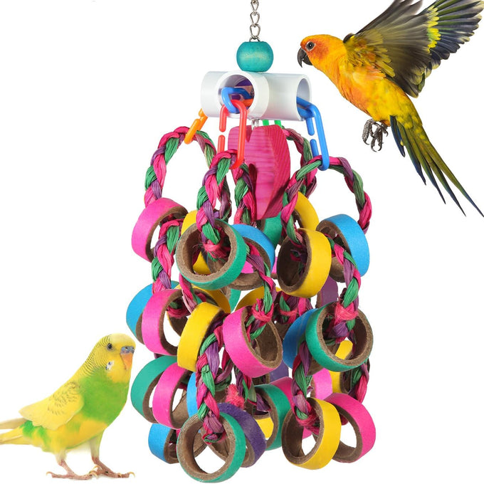 LovyCoCo 24-piece colorful bird toys for parrots, parakeets, conures, and cockatiels with natural bagel rings