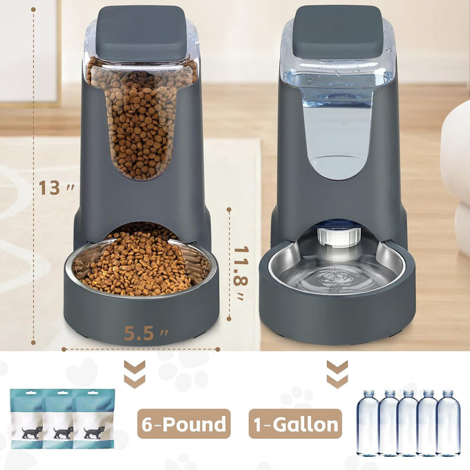 PetSafe Automatic Stainless Steel Bowl Dog and Cat Gravity Food Feeder and Waterer for Small Medium Pets 1 Gallon x 2